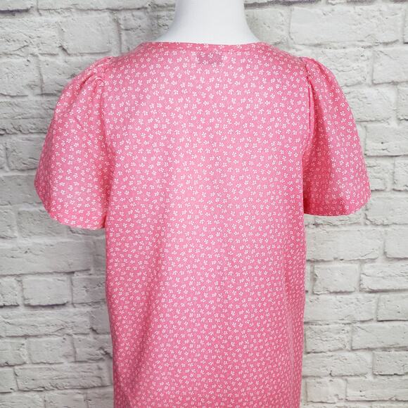 VTG Pink White Floral House Day Dress Pearl Snap Front Short Sleeve Pocket Sz S - Picture 9 of 14